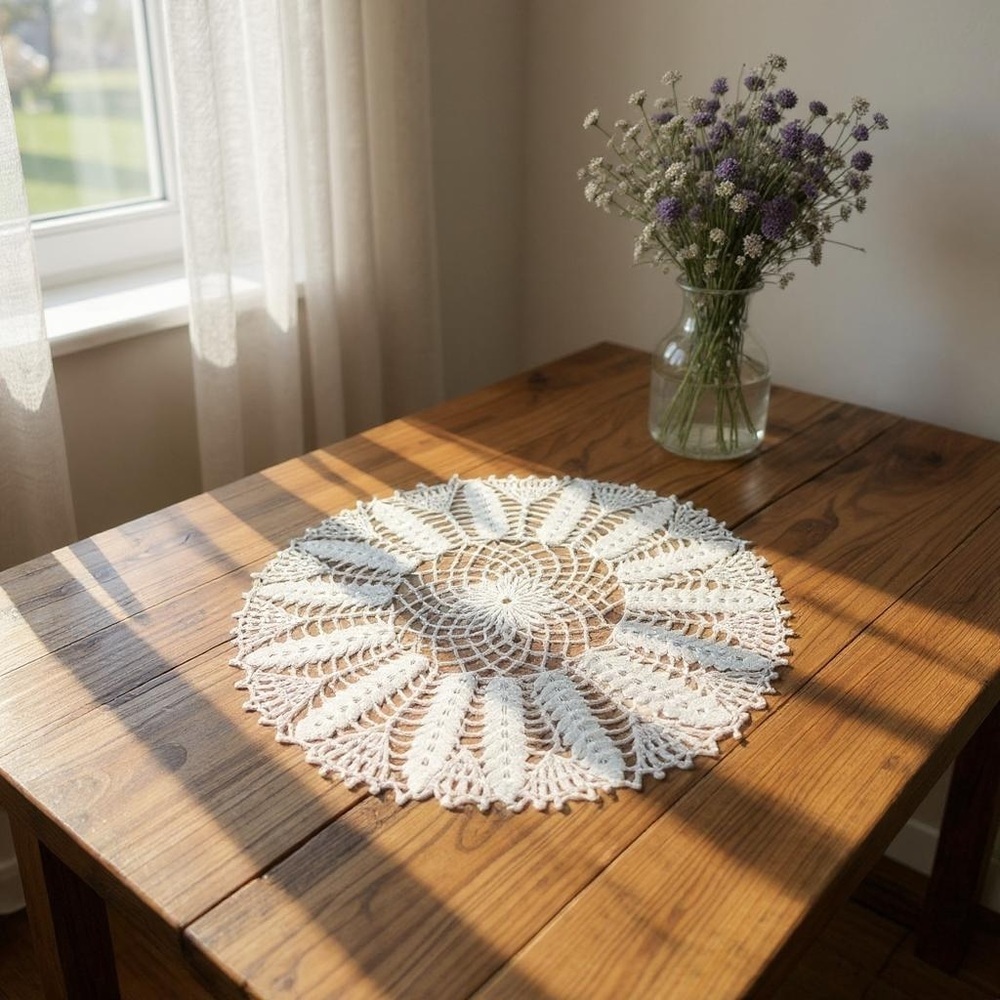 Vintage Hand Crocheted Artistic 17 3/4” Doily. - Picture 2 of 4